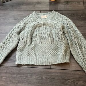 Hippie Rose sweater, green-blue, cable knit, size S.